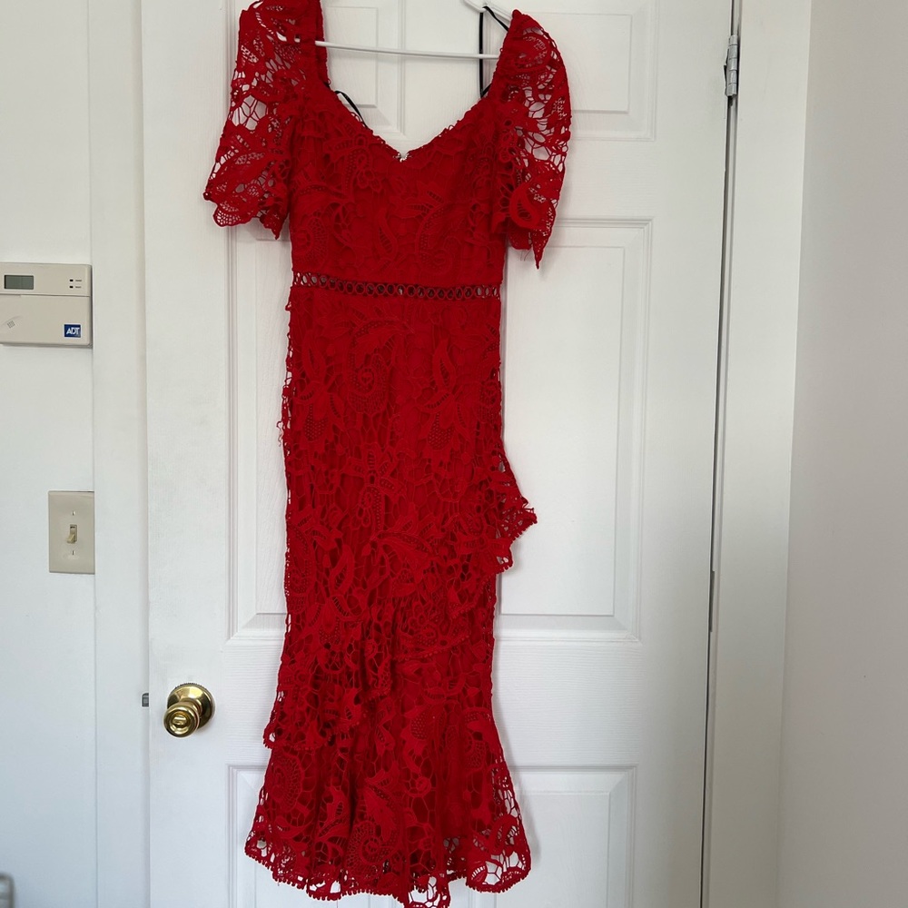 Red lace midi Lulu's dress - worn once!